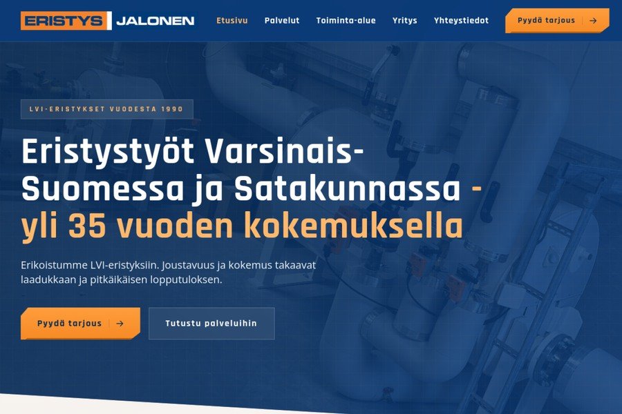 Eristys Jalonen Oy - nettisivun hero-osio