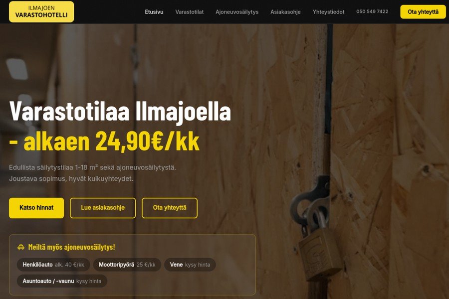Ilmajoen Varastohotelli - nettisivun hero-osio