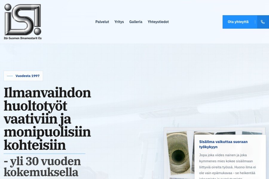 Itä-Suomen Ilmamestarit - nettisivun hero-osio