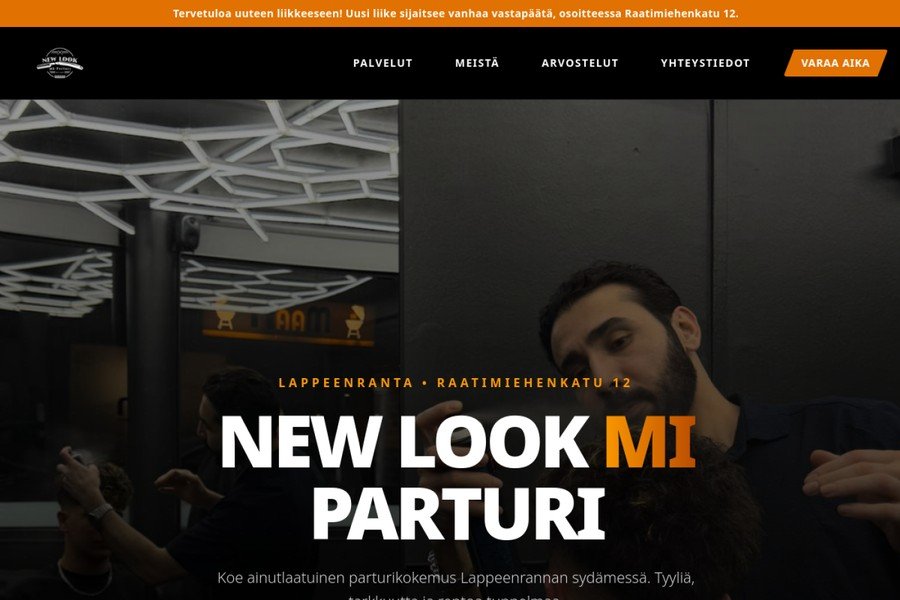 Parturi New Look MI - nettisivun hero-osio