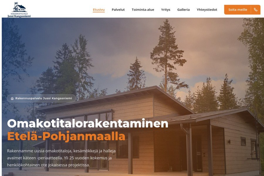 Rakennuspalvelu Jussi Kangasniemi - nettisivun hero-osio