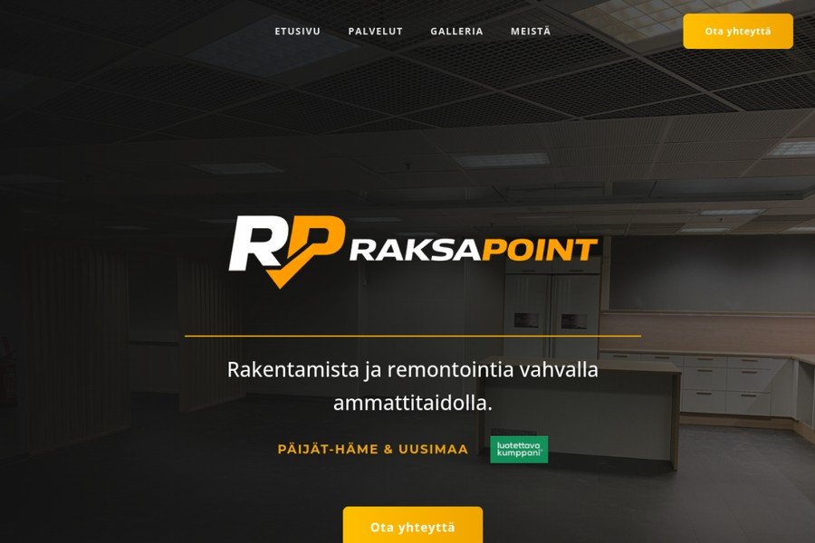 Raksapoint Oy - nettisivun hero-osio