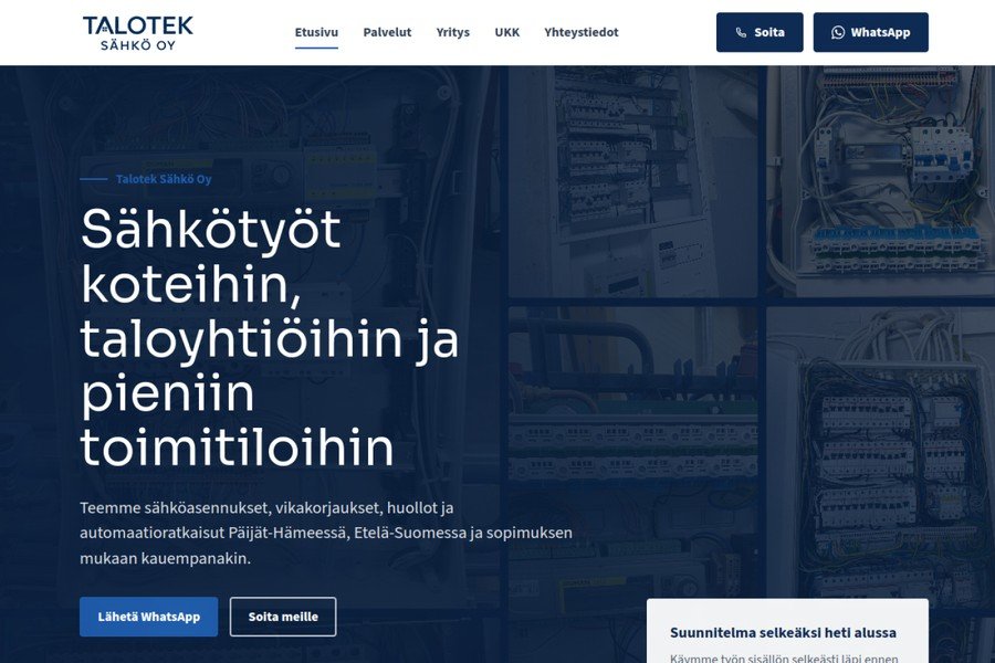 Talotek Sähkö Oy - nettisivun hero-osio