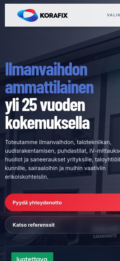 Korafix Oy:n nettisivu mobiilissa